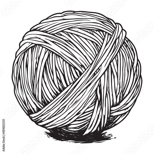 Hand drawn wool yarn ball illustration isolated, craft knitting thread sketch design, vintage needlework graphic icon collection 