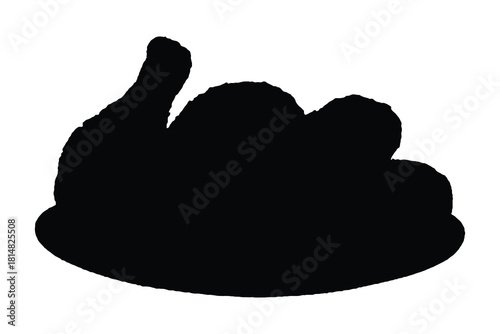 Silhouette of a serving of fried chicken on a plate on white background food