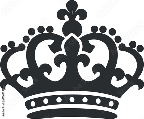 Stylized black vector illustration of an ornate crown design, perfect for royal-themed branding and decorative projects