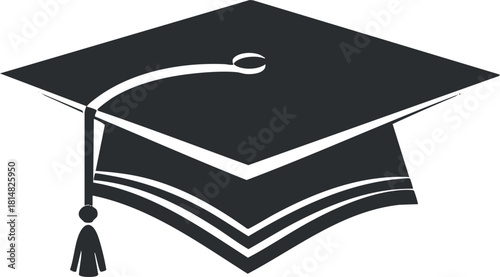 Minimalist black and white vector illustration of a graduation cap symbolizing academic achievement and education.