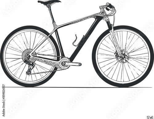 Detailed outline vector illustration of a modern mountain bike design for cycling enthusiasts and fitness branding.