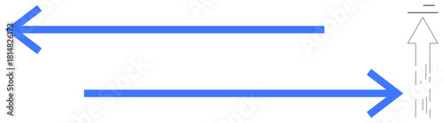 Two horizontal arrows facing opposite directions with a vertical arrow pointing upward. Ideal for direction, progress, decision-making, divergence, growth, strategy, and navigation. Simple flat