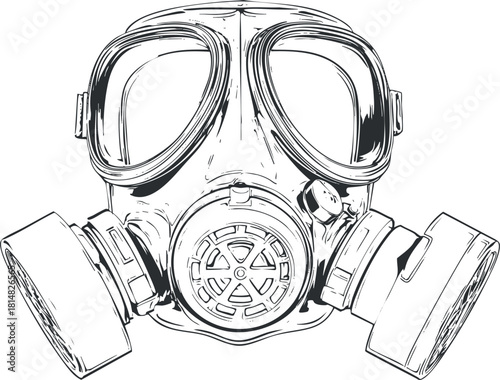 Detailed outline vector illustration of a gas mask designed for safety and protection in hazardous environments