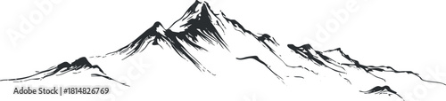 Minimalist black and white vector illustration of mountain peaks for nature-themed design and branding projects