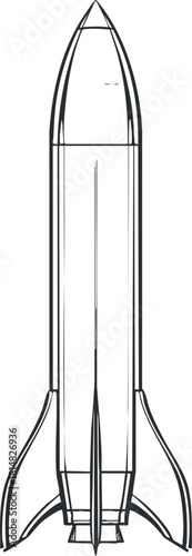 Outline vector illustration of a rocket design for space exploration, suitable for technology and science projects