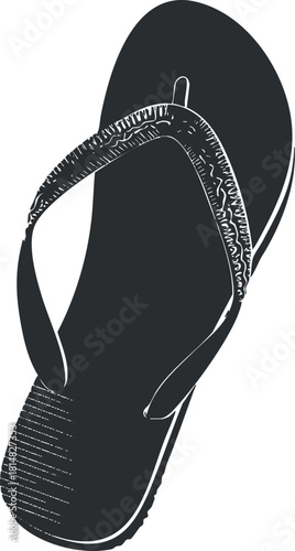 Minimalist black and white vector illustration of a flip flop sandal design for summer fashion and beachwear.