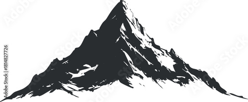 Stylized black and white vector illustration of a mountain peak, ideal for outdoor and adventure-themed designs.