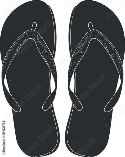 Minimalist black and white vector illustration of flip-flops for summer fashion and beachwear design projects