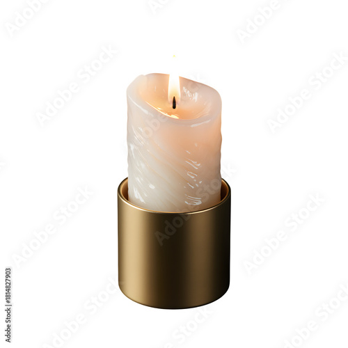 Elegant White Textured Candle in Minimalist Golden Holder