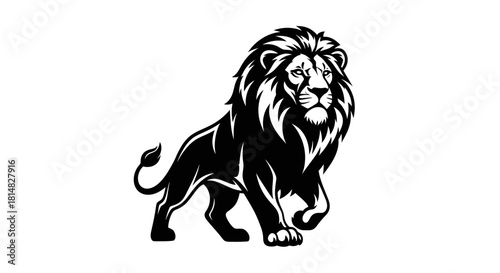 Majestic Lion Walking Confidently Powerful King of the Jungle.