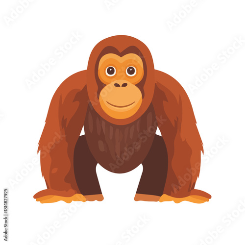 Flat 2D vector illustration of Orangutan, simple icon style on a clean white background.