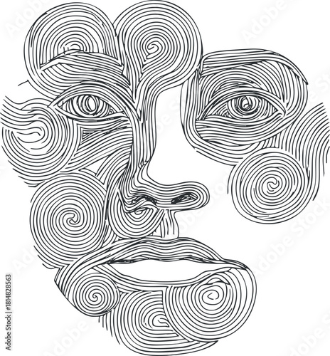 Abstract line art illustration of a human face featuring swirling patterns for modern design projects