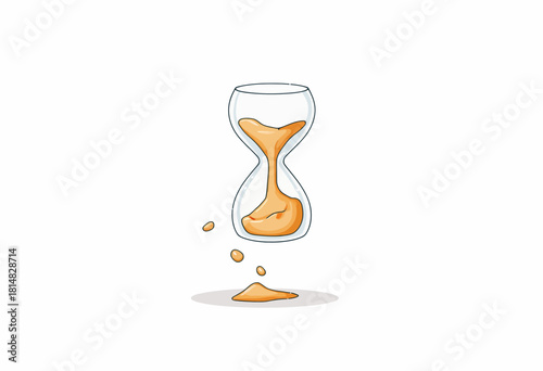 Artistic Illustration of an Hourglass Dripping Sand onto the Ground Representing Time Flow and the Concept of Transience