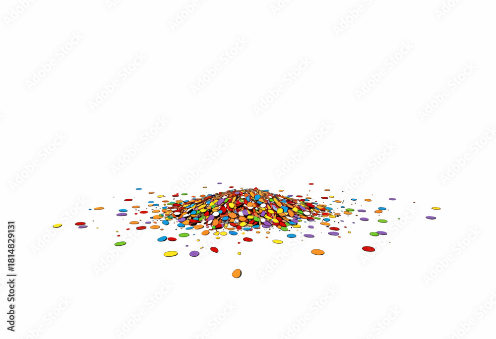 Fototapeta premium Vibrant Collection of Multicolored Candies Scatter Joyfully on Clean White Surface, Creating an Eye-catching Visual Display of Sweetness and Fun