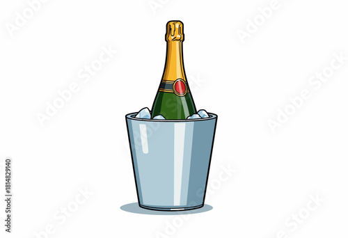 Illustration of a Chilled Champagne Bottle Nestled in an Ice Bucket Ready for a Celebration or Special Occasion