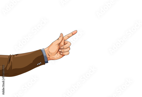 Illustration of a Hand in a Suit Pointing with a Finger Signaling a Direction Against a Simple White Background
