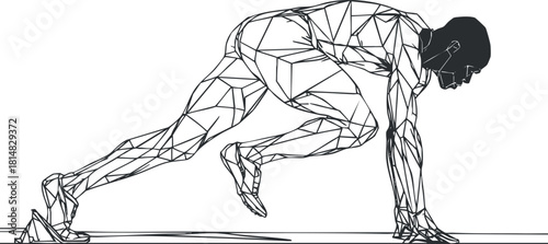 Geometric vector illustration of a male athlete in a dynamic running pose, ideal for sports and fitness projects