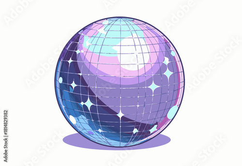 Vibrant and Reflective Disco Ball Globe with Celestial Colors and Sparkling Stars in Artistic Interpretation