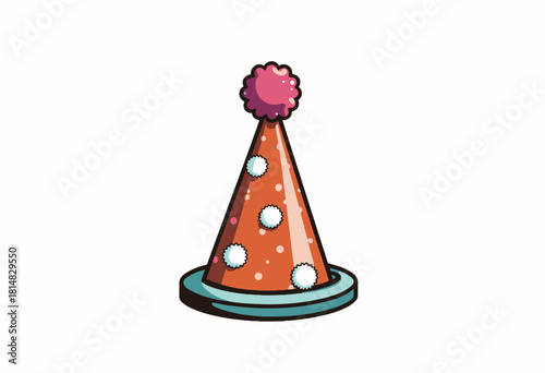 Colorful Polka Dot Party Hat with Pom-Pom Detail Depicting Celebration and Festive Spirit in a Simple Graphic Style