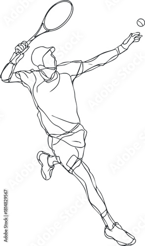 Dynamic line art illustration of a tennis player in action, ideal for sports branding and fitness concepts
