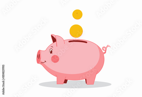 Charming Piggy Bank Illustration with Coins Dropping In, Symbolizing Savings, Financial Planning, and Money Management for Future Prosperity and Security