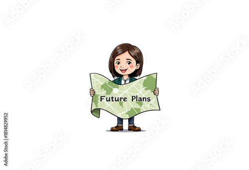 Illustration of a child holding a map with the words 'Future Plans', symbolizing the potential for growth, exploration, and the excitement of discovering new paths.