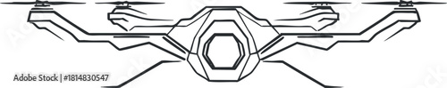 Stylized outline vector illustration of a modern drone with geometric design elements for technology and innovation projects