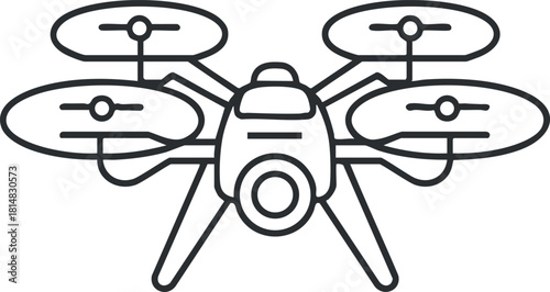 Outline vector illustration of a modern drone with four propellers for technology and innovation concepts