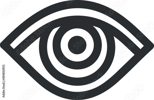 Minimalist black and white vector illustration of an eye symbol representing vision and perception for design projects