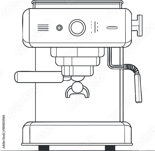 Outline vector illustration of a modern espresso coffee machine for kitchen and cafe design projects