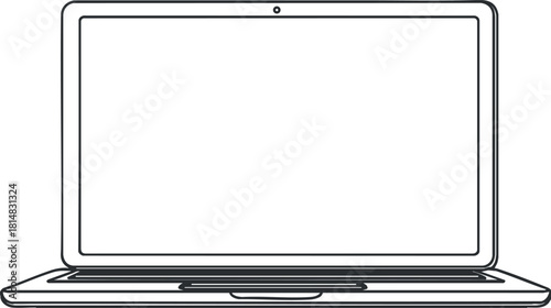 Outline vector illustration of a modern laptop computer with a blank screen for technology and design concepts