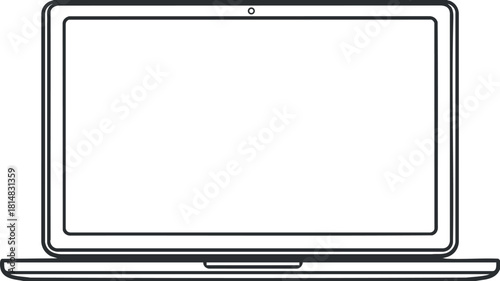 Outline vector illustration of an open laptop showcasing a minimalist design for technology and digital workspace concepts