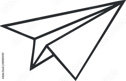 Minimalist black and white vector illustration of a paper airplane symbolizing flight and creativity for design projects
