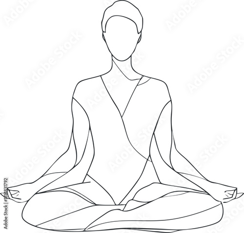 Minimalist line art illustration of a meditative figure in a seated yoga pose, ideal for wellness and mindfulness projects