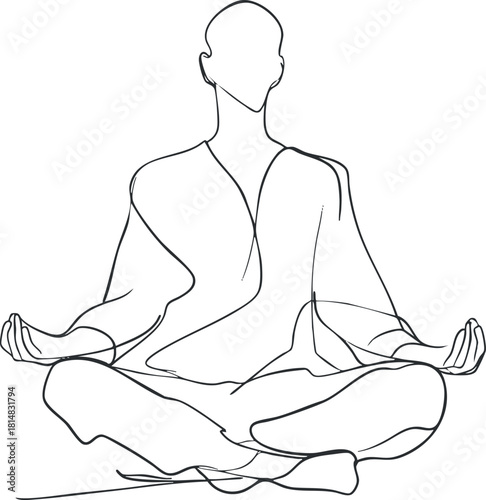 Outline vector illustration of a meditative figure in a yoga pose, representing tranquility and mindfulness for wellness projects.