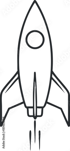 Minimalist outline vector illustration of a rocket symbolizing space exploration and innovation for design projects.