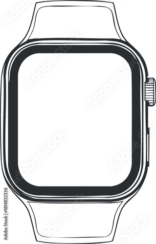 Minimalist outline vector illustration of a smartwatch design suitable for technology and fitness applications