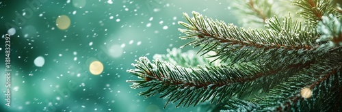 Snow Gently Falls on Evergreen Branches in a Winter Wonderland Setting