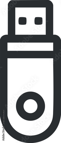 Minimalist black and white vector illustration of a USB flash drive for technology and data transfer concepts