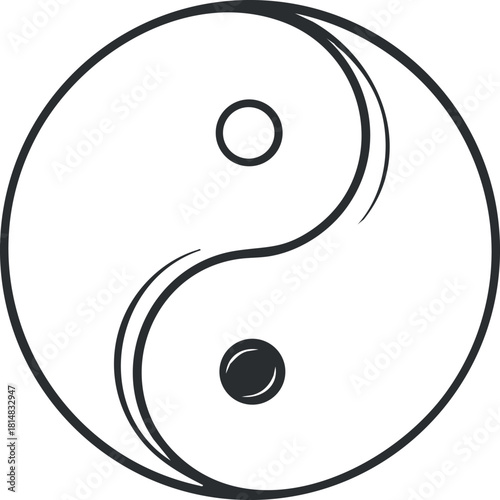 Minimalist black and white vector illustration of the yin yang symbol representing balance and harmony for design projects.
