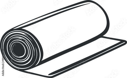 Outline vector illustration of a rolled yoga mat, ideal for fitness and wellness branding, health projects, and lifestyle design