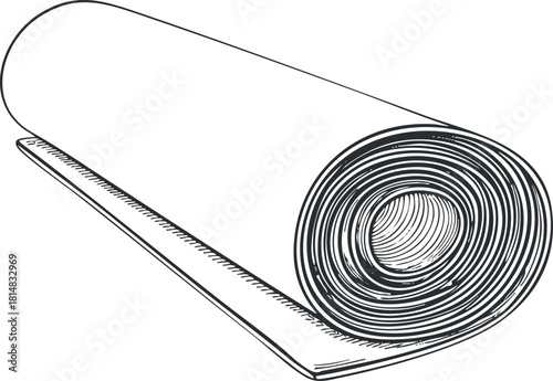 Outline vector illustration of a rolled mat, ideal for interior design, flooring, and home decor projects