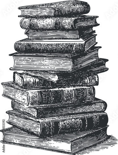 Vintage hand-drawn vector illustration of a stacked collection of books, perfect for educational and literary design projects