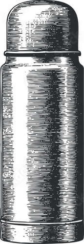 Vintage sketch-style vector illustration of a classic thermos bottle for outdoor and travel use