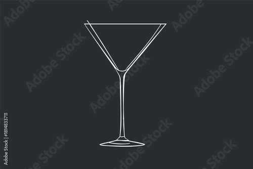 Minimalist line art vector illustration of a martini glass, ideal for cocktail menus and bar branding.