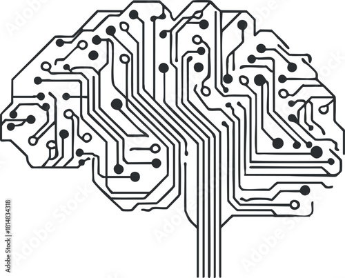 Abstract vector illustration of a brain integrated with circuit patterns, symbolizing technology and innovation in design projects