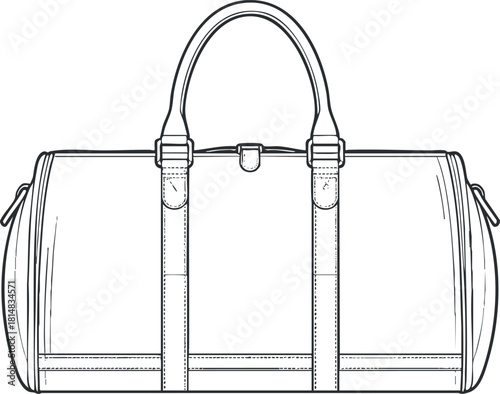 Outline vector illustration of a stylish duffel bag design, perfect for travel and fashion branding projects