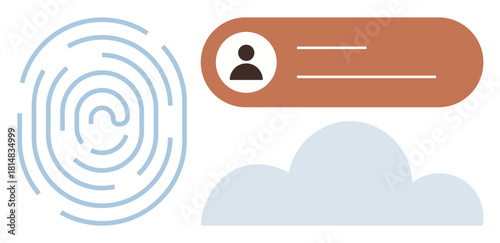 Fingerprint icon, user profile box, and abstract cloud graphic emphasize secure login, data access, and privacy. Ideal for security, technology, identity, innovation cloud services data safety