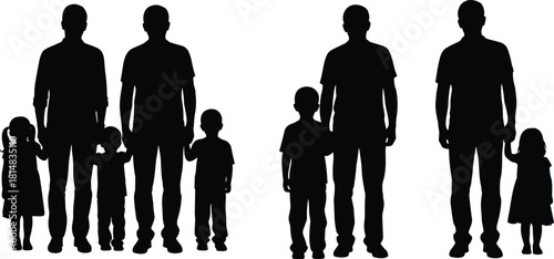 Family group, adult child, silhouette people, black vector, lifestyle icon, demographic symbol, togetherness theme, flat vector illustration