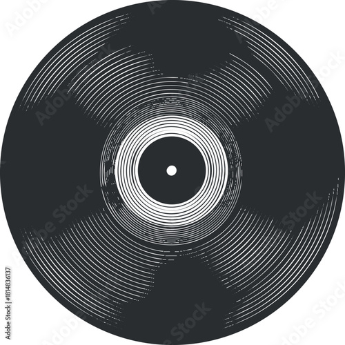 Stylized vector illustration of a vinyl record featuring concentric grooves, perfect for music-themed designs and retro projects